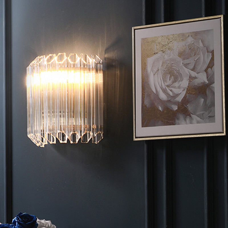 Sikunuo | Half Drum Flush Mount Wall Light Minimalist Clear Prism Tube Glass 4-Bulb Living Room Wall Light