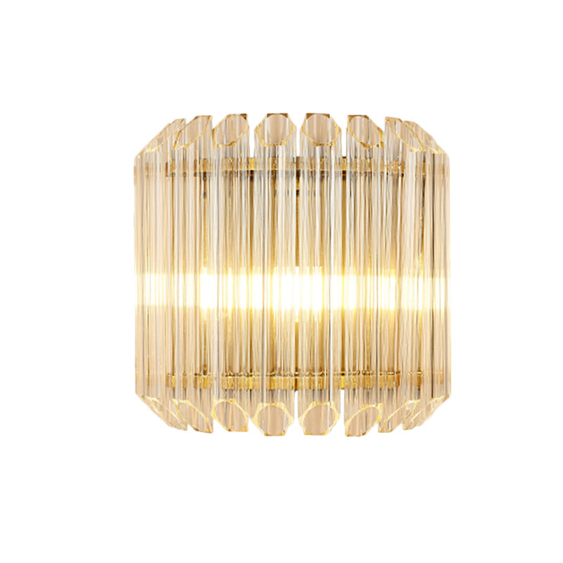 Sikunuo | Half Drum Flush Mount Wall Light Minimalist Clear Prism Tube Glass 4-Bulb Living Room Wall Light