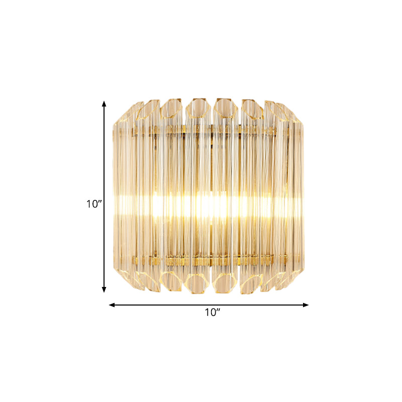 Sikunuo | Half Drum Flush Mount Wall Light Minimalist Clear Prism Tube Glass 4-Bulb Living Room Wall Light