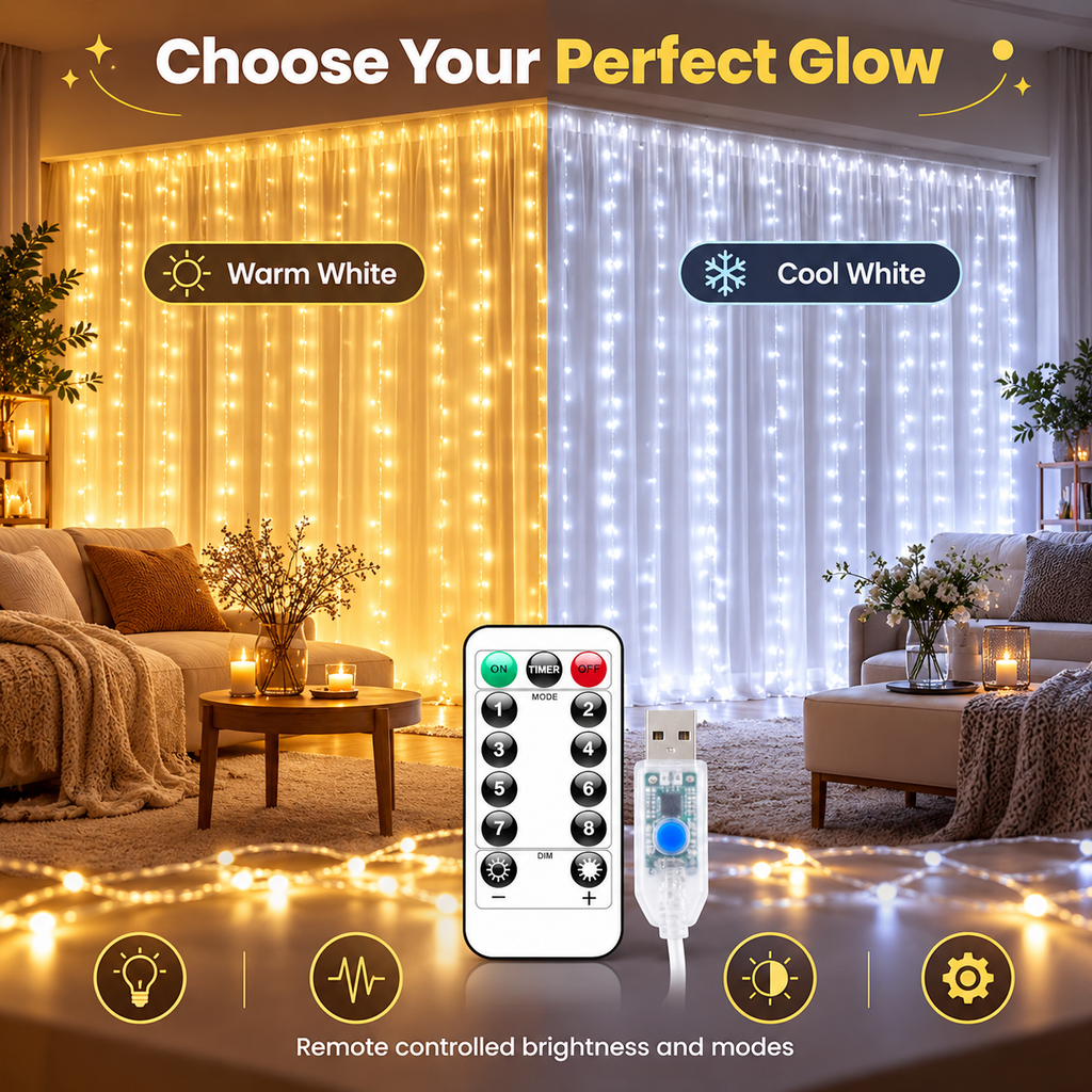 ✨ Remote-Control LED Curtain Lights – Magical Indoor & Holiday Decor