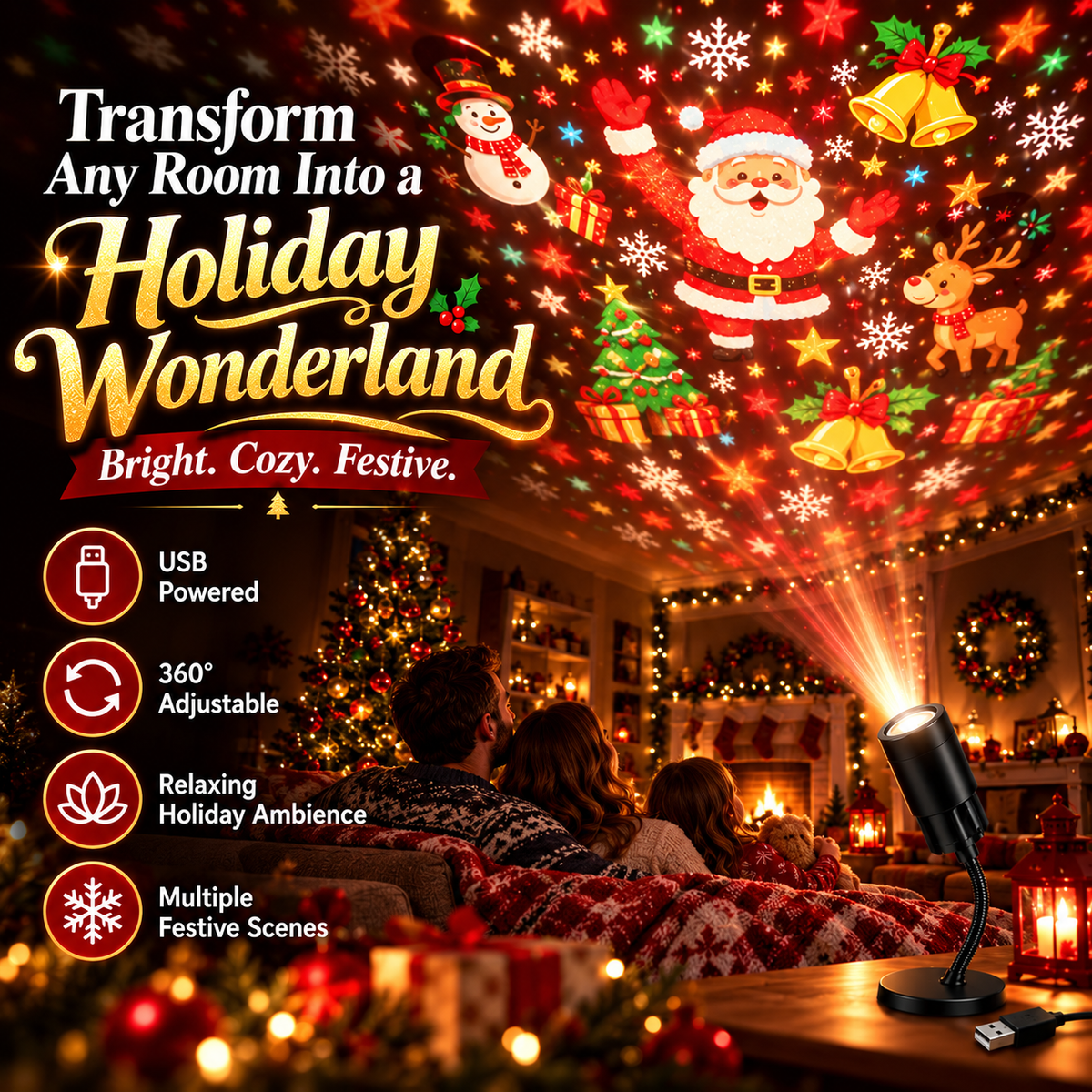 🎄 HD Christmas– Projector 10 Festive Scenes for Magical Holiday Displays