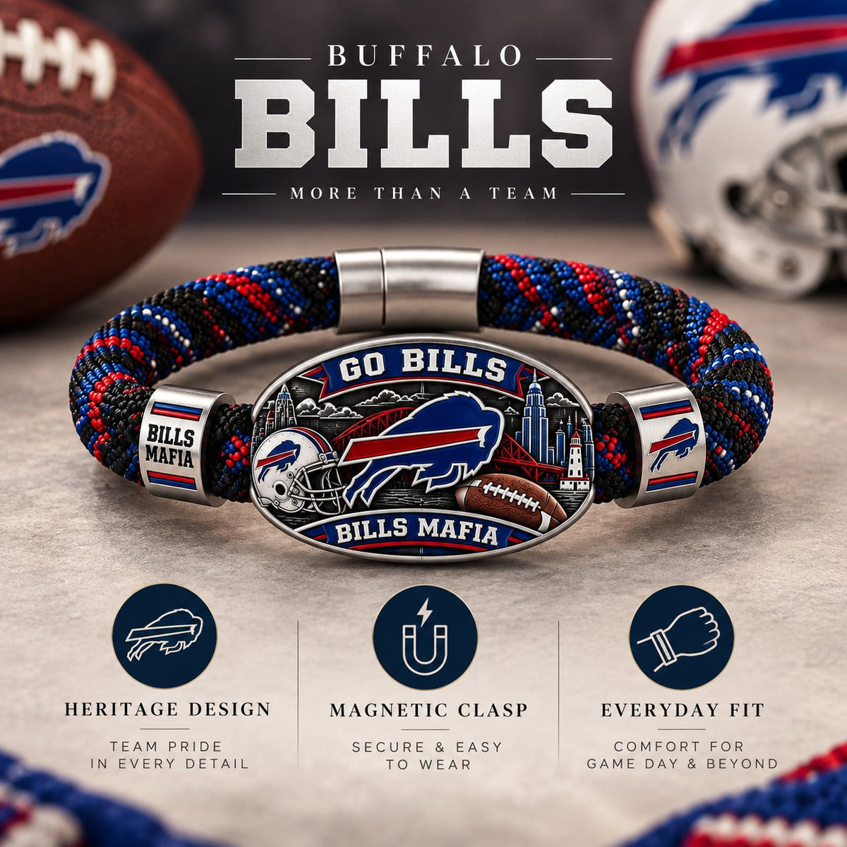 Buffalo Football Heritage Braided Bracelet