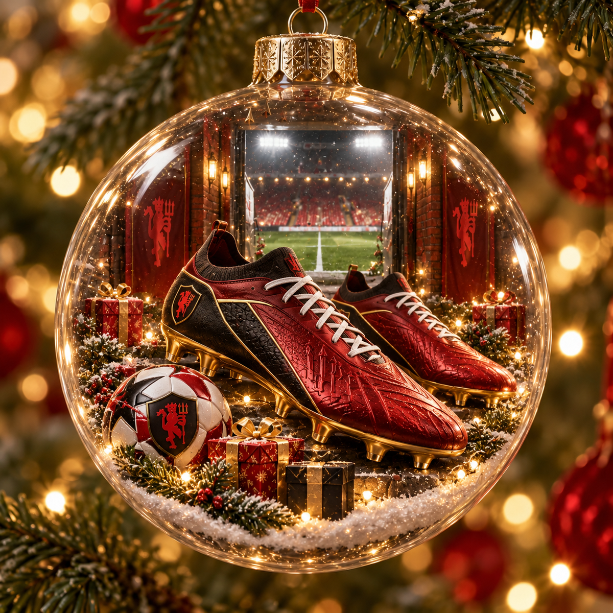 United in Red — Light-Up Football Heritage Ornament