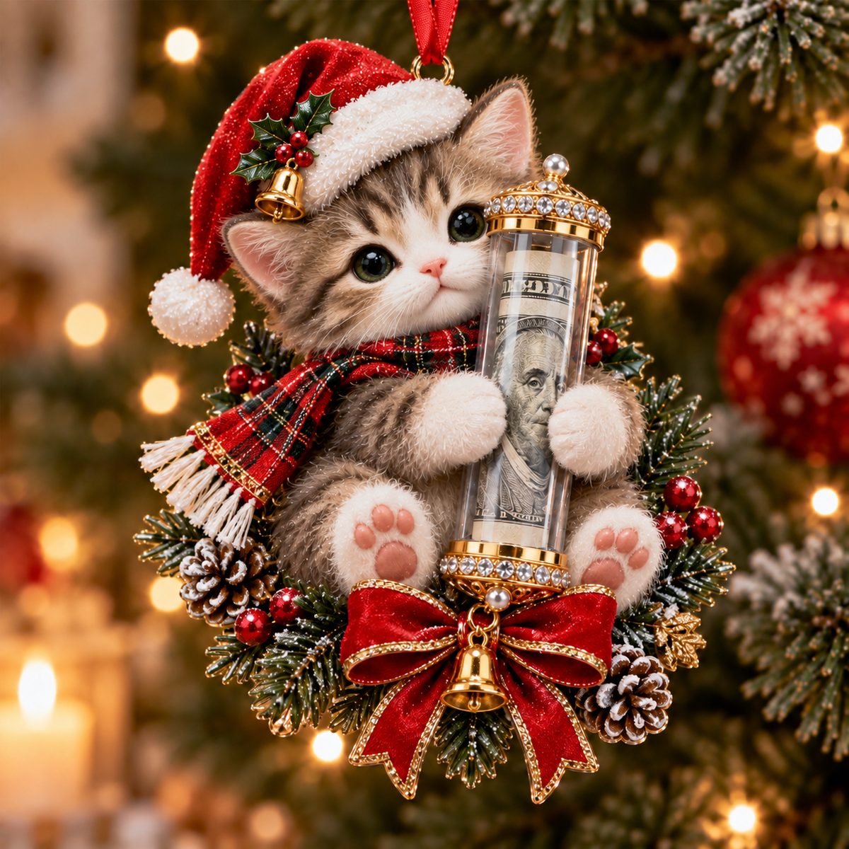 Christmas Cute Animal Cash Gift Ornament – Holiday Tree Decoration