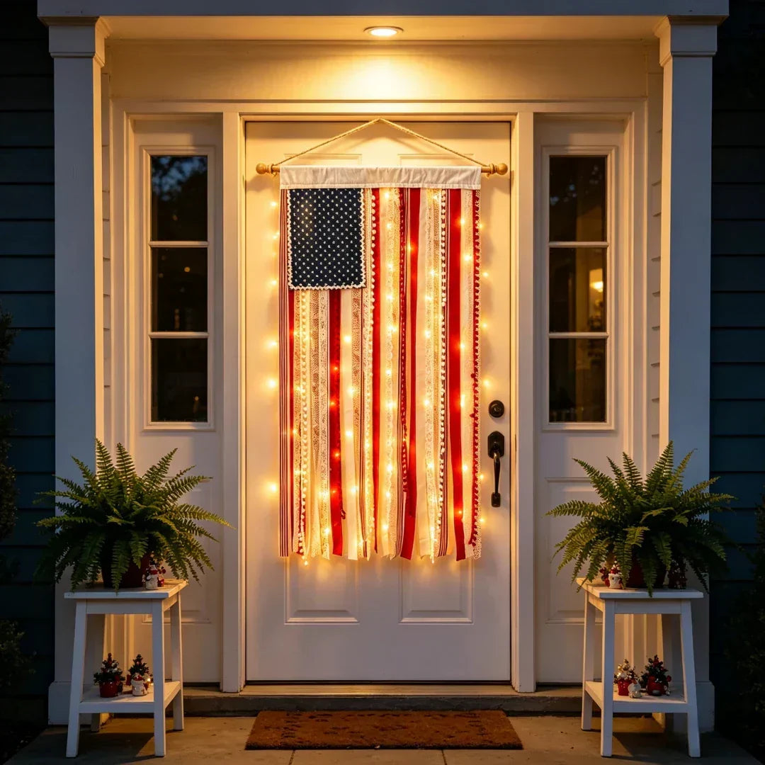 4 x 2.3 Ft Lighted Rag American Flag Banner - 🎆 USA 250th Celebration