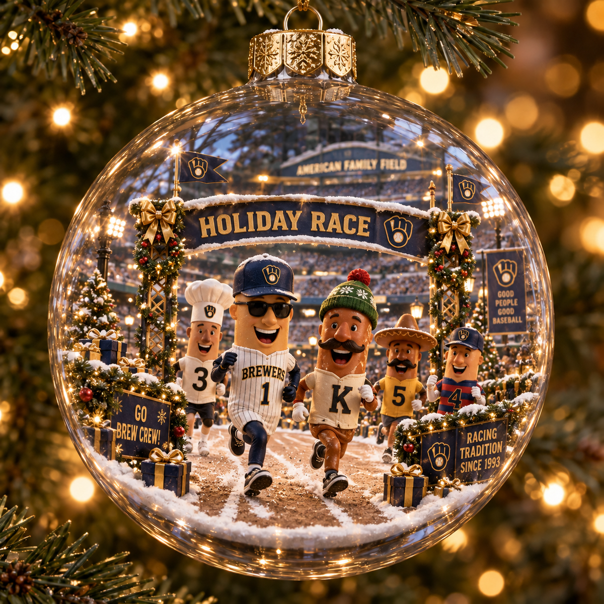 Brewers Light-Up Baseball Heritage Christmas Ornament