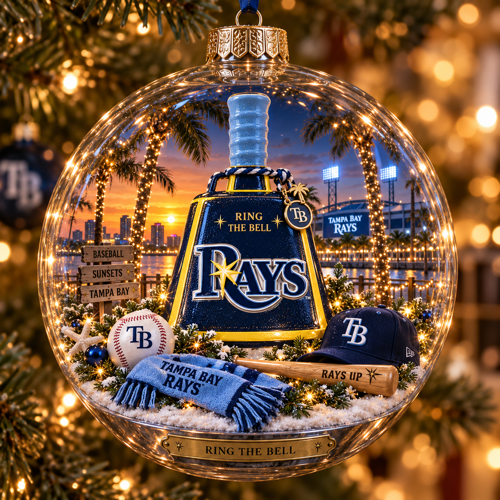 Rays Light-Up Baseball Heritage Christmas Ornament