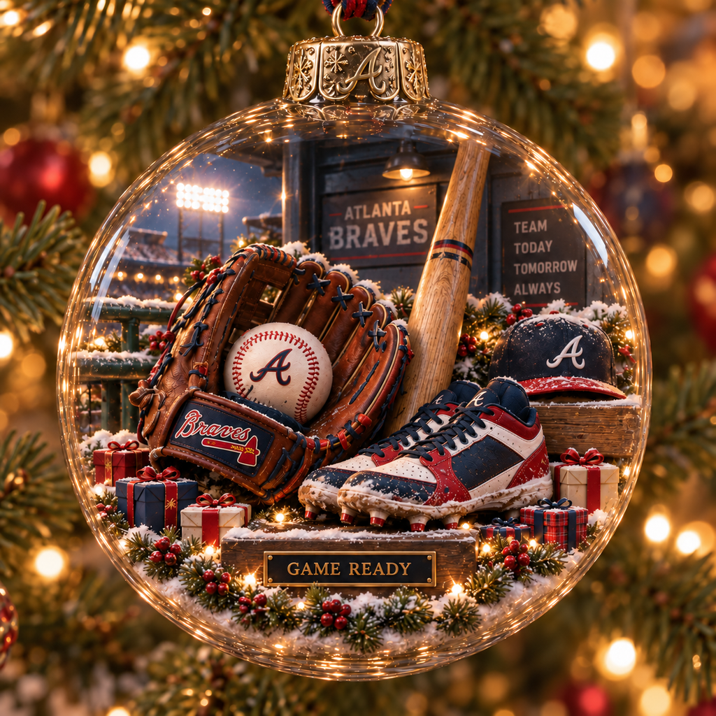 Atlanta Braves Light-Up Baseball Heritage Christmas Ornament