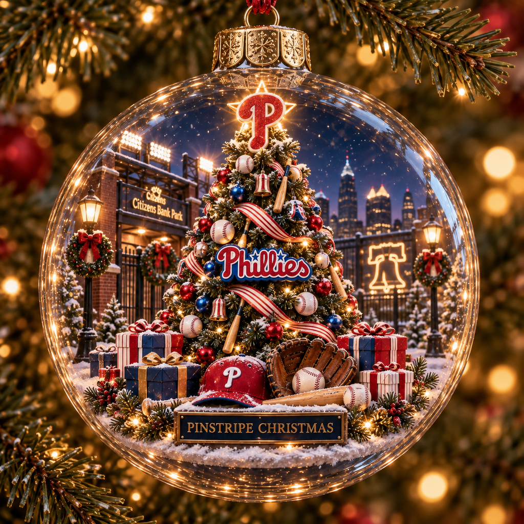 Phillies Light-Up Baseball Heritage Christmas Ornament
