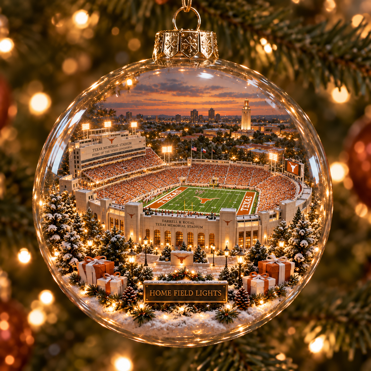 Hook ’Em – Light-Up College Football Heritage Christmas Ornament
