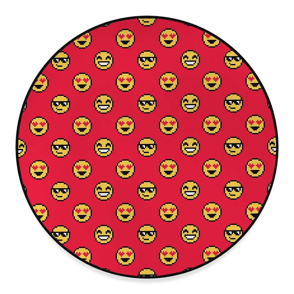 8-Bit Emoji Pattern Print Round Floor Mat
