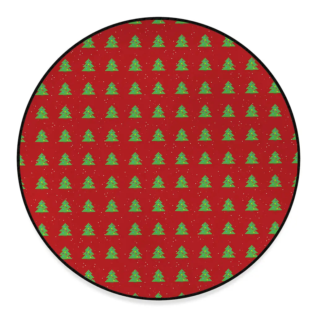 8-Bit Pixel Christmas Tree Pattern Print Round Floor Mat