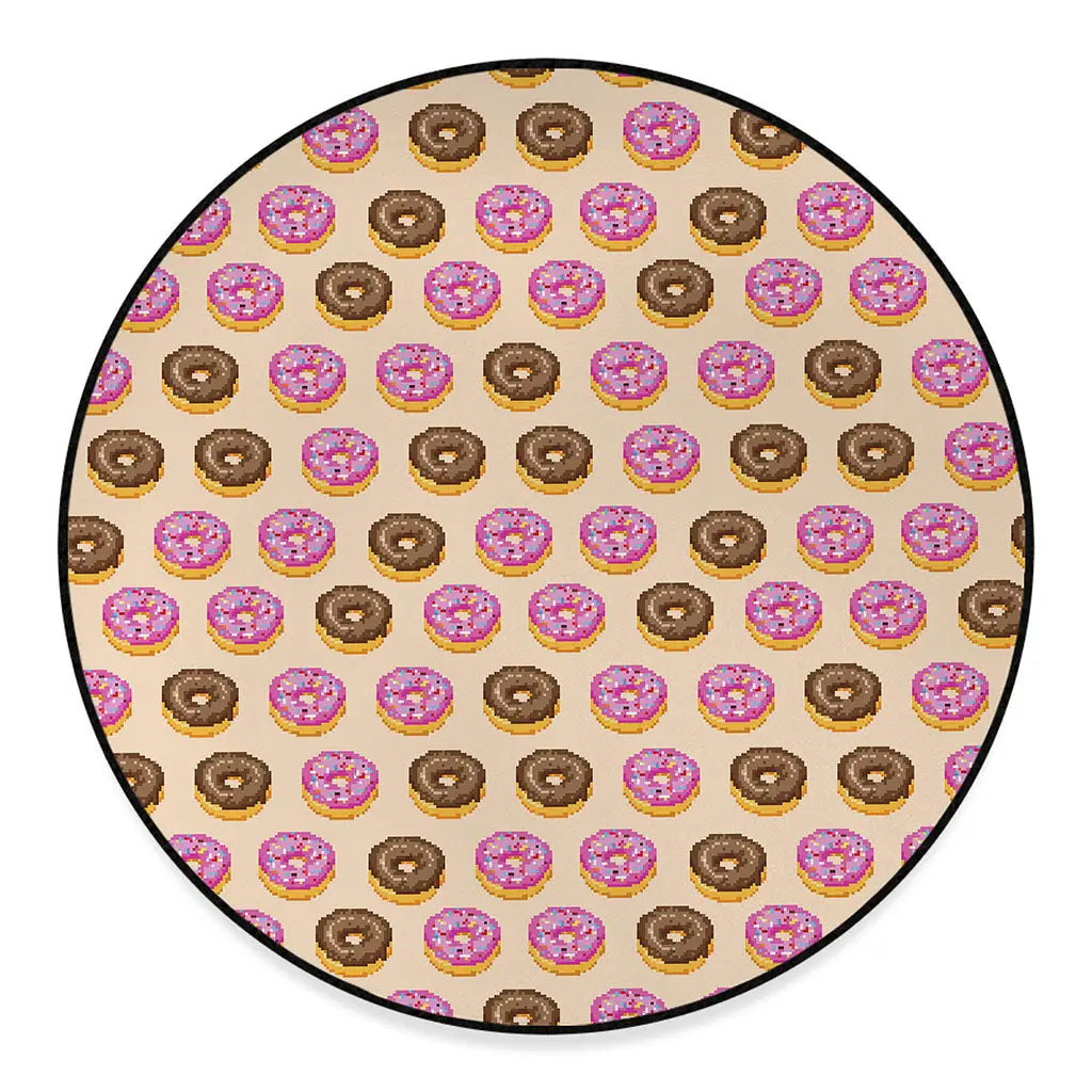 8-Bit Pixel Donut Print Round Floor Mat