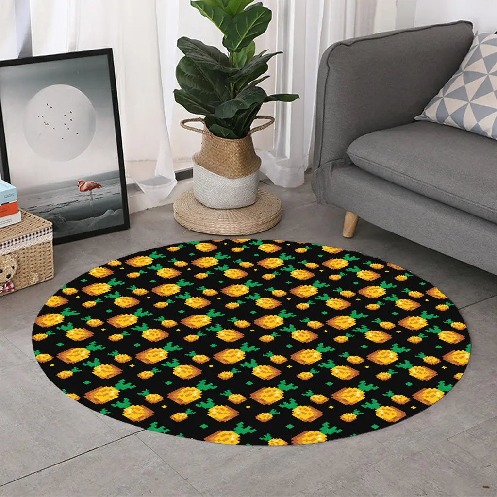 8-Bit Pixel Pineapple Print Round Rug