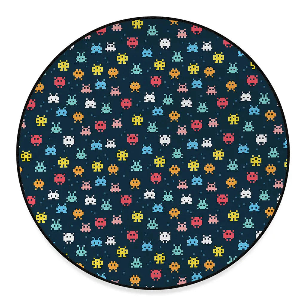 8-Bit Video Game Monsters Pattern Print Round Floor Mat