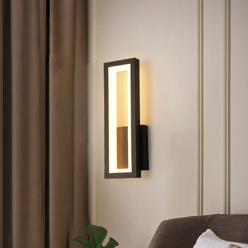 Sikunuo | White/Black/Gold Rectangular Frame Wall Light Minimalistic LED Metal Wall Mount Light Fixture in White/Warm Light