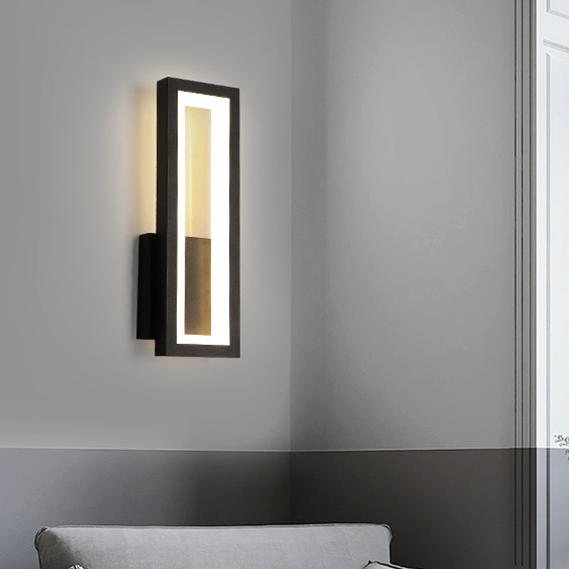 Sikunuo | White/Black/Gold Rectangular Frame Wall Light Minimalistic LED Metal Wall Mount Light Fixture in White/Warm Light