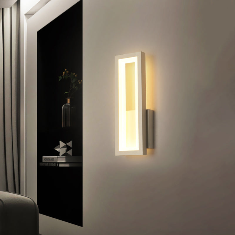 Sikunuo | White/Black/Gold Rectangular Frame Wall Light Minimalistic LED Metal Wall Mount Light Fixture in White/Warm Light