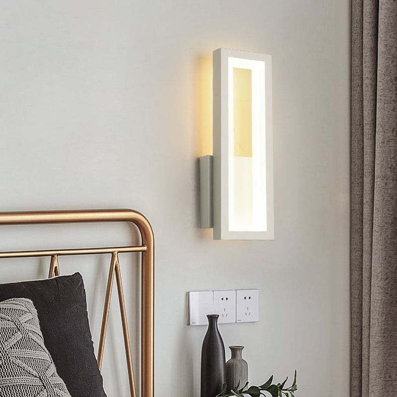 Sikunuo | White/Black/Gold Rectangular Frame Wall Light Minimalistic LED Metal Wall Mount Light Fixture in White/Warm Light