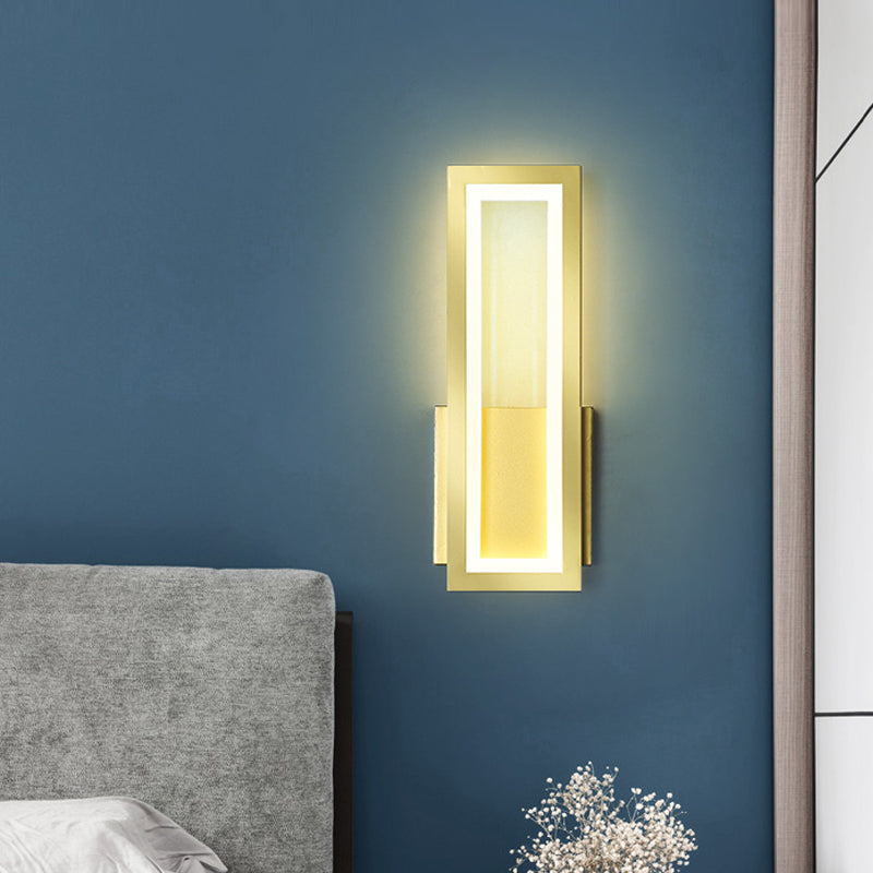 Sikunuo | White/Black/Gold Rectangular Frame Wall Light Minimalistic LED Metal Wall Mount Light Fixture in White/Warm Light