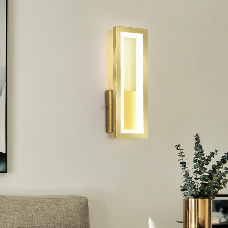 Sikunuo | White/Black/Gold Rectangular Frame Wall Light Minimalistic LED Metal Wall Mount Light Fixture in White/Warm Light