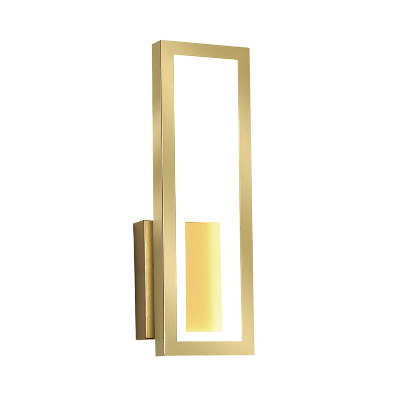 Sikunuo | White/Black/Gold Rectangular Frame Wall Light Minimalistic LED Metal Wall Mount Light Fixture in White/Warm Light