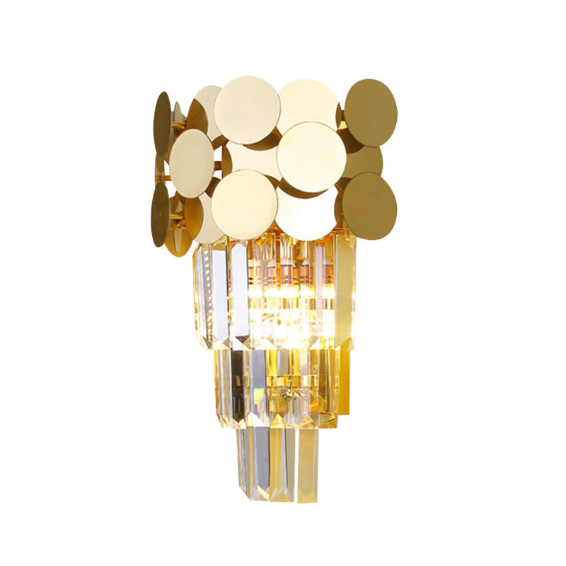 Sikunuo | 1-Bulb Wall Lamp Modernism Living Room Sconce Light with Layered Crystal Block Shade in Gold