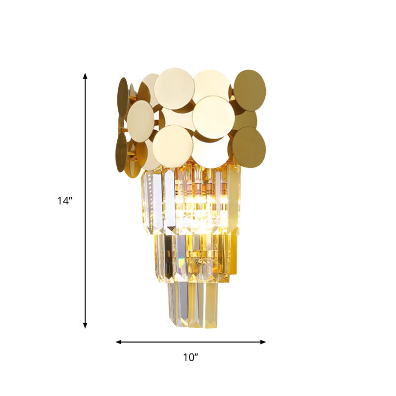 Sikunuo | 1-Bulb Wall Lamp Modernism Living Room Sconce Light with Layered Crystal Block Shade in Gold