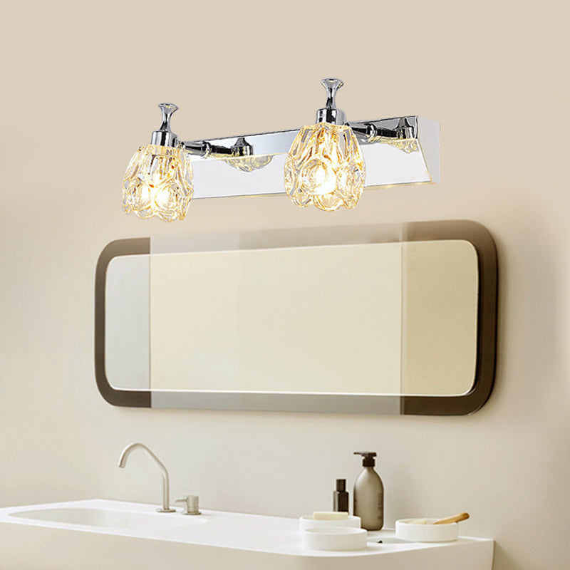 Sikunuo | Chrome 1/2/3-Light Vanity Light Fixture Minimal Faceted Crystal Flower Wall Lamp in Warm/White Light