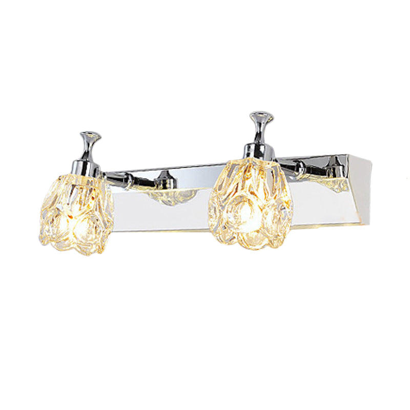 Sikunuo | Chrome 1/2/3-Light Vanity Light Fixture Minimal Faceted Crystal Flower Wall Lamp in Warm/White Light