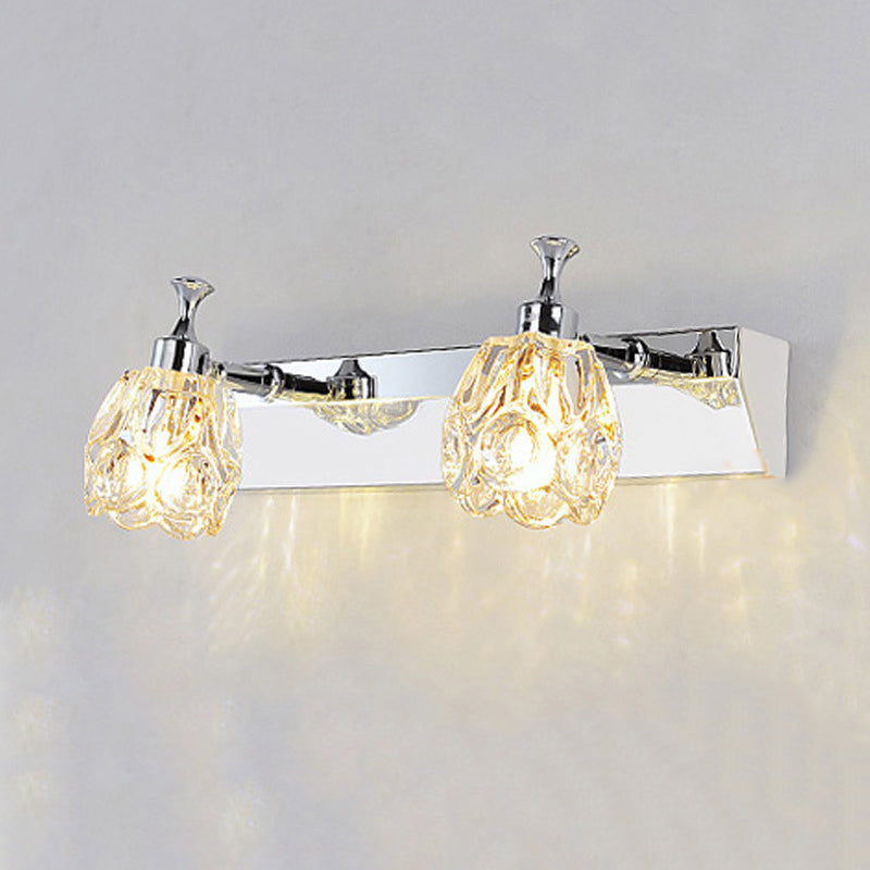 Sikunuo | Chrome 1/2/3-Light Vanity Light Fixture Minimal Faceted Crystal Flower Wall Lamp in Warm/White Light