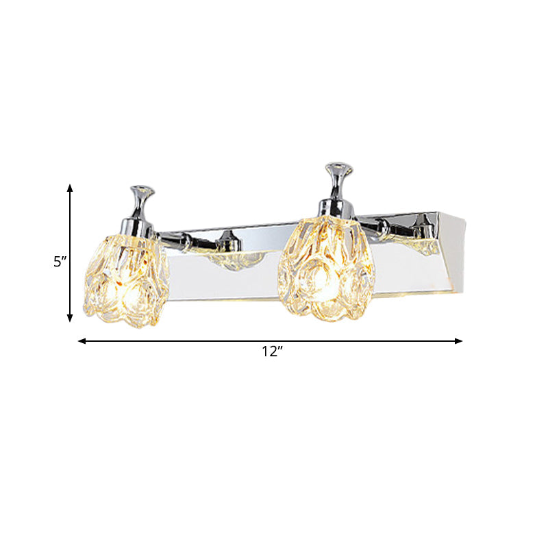 Sikunuo | Chrome 1/2/3-Light Vanity Light Fixture Minimal Faceted Crystal Flower Wall Lamp in Warm/White Light