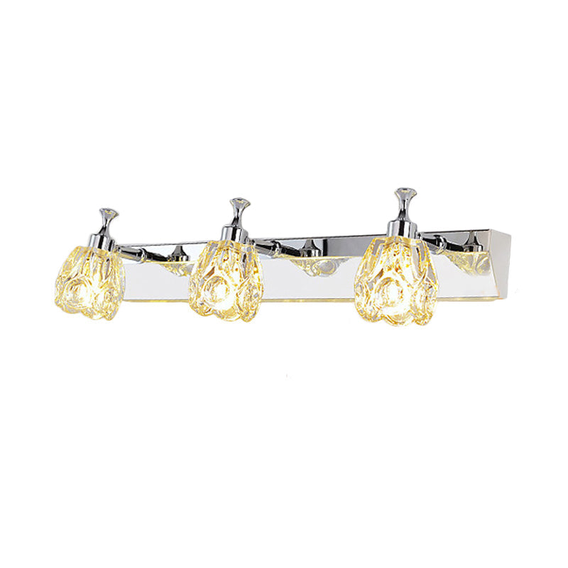 Sikunuo | Chrome 1/2/3-Light Vanity Light Fixture Minimal Faceted Crystal Flower Wall Lamp in Warm/White Light