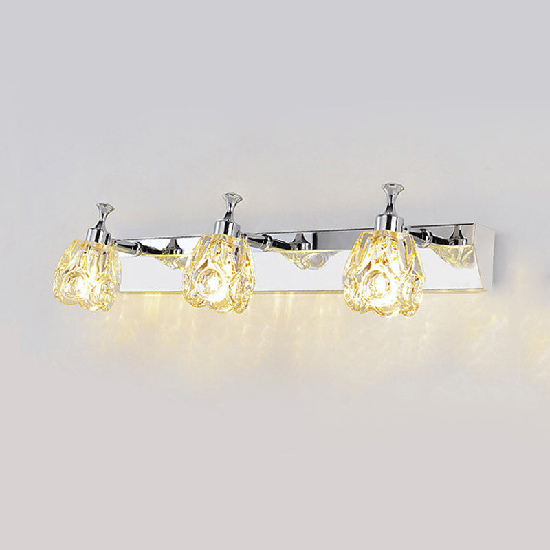 Sikunuo | Chrome 1/2/3-Light Vanity Light Fixture Minimal Faceted Crystal Flower Wall Lamp in Warm/White Light