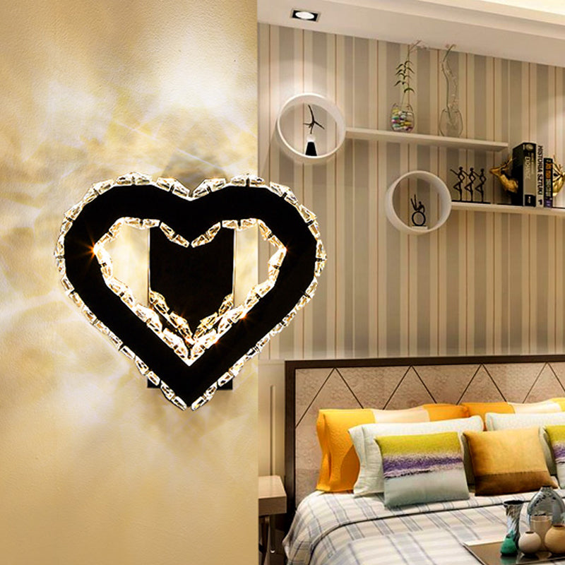 Sikunuo | LED Love Heart Wall Lighting Modernism Black Faceted Crystal Wall Lighting Ideas for Bedroom