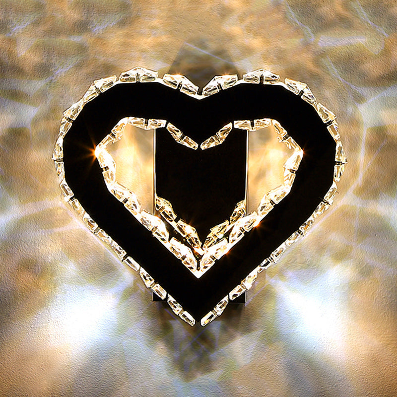 Sikunuo | LED Love Heart Wall Lighting Modernism Black Faceted Crystal Wall Lighting Ideas for Bedroom