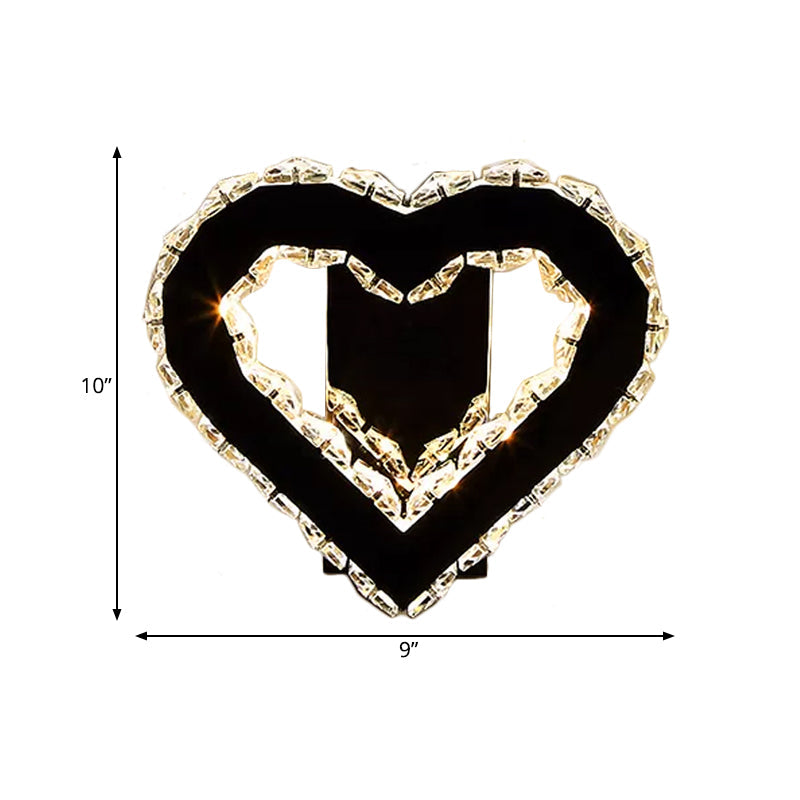 Sikunuo | LED Love Heart Wall Lighting Modernism Black Faceted Crystal Wall Lighting Ideas for Bedroom