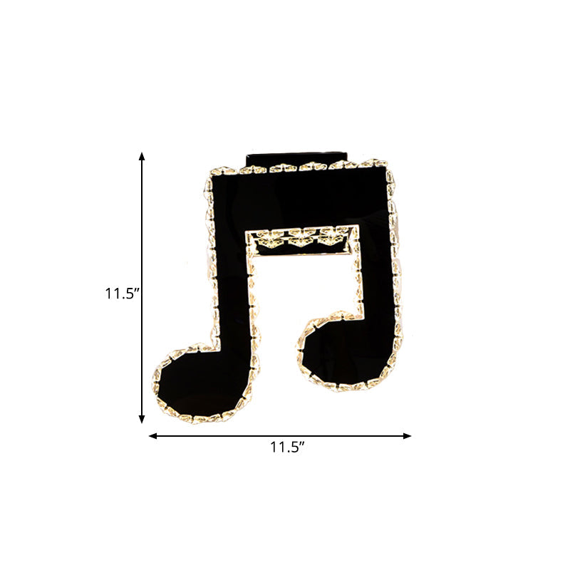 Sikunuo | LED Wall Mount Lamp Minimalist Music Note Shape Facet Crystal Wall Lighting Fixture in Black