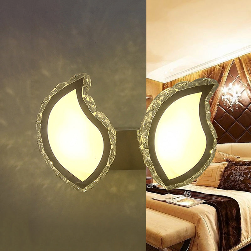 Sikunuo | Leaf Bedroom Wall Mounted Lamp Modern Clear Crystal LED Chrome Finish Surface Wall Sconces