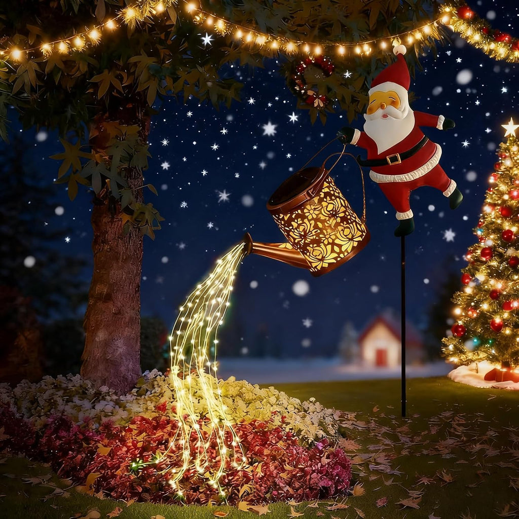 Solar Santa Watering Can Christmas Garden Light