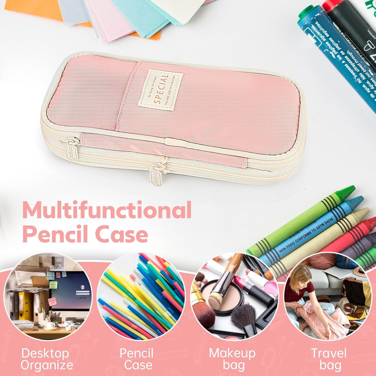 Large Capacity Double-Layer Macaron Stationery Box