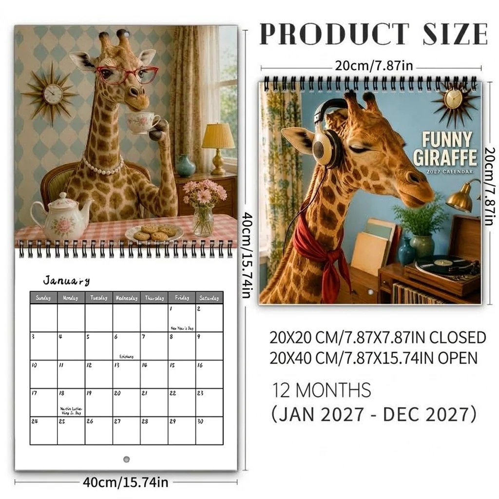 Funny Giraffe 2027 Wall Calendar