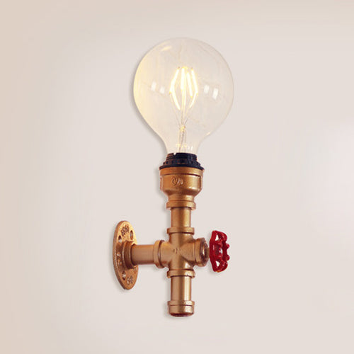 Sikunuo | Metallic Pipe Wall Light Industrial 1 Bulb Farmhouse Wall Lamp with Raw Valve in White/Red, 1/5-Pack