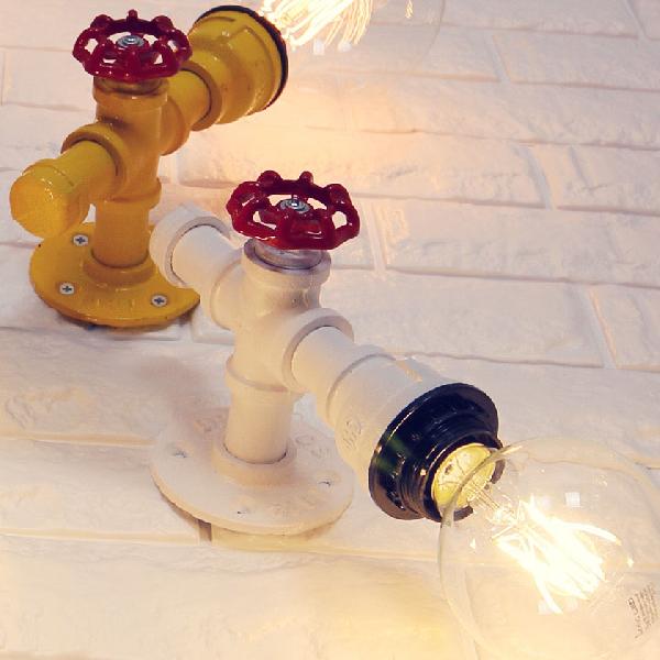 Sikunuo | Metallic Pipe Wall Light Industrial 1 Bulb Farmhouse Wall Lamp with Raw Valve in White/Red, 1/5-Pack
