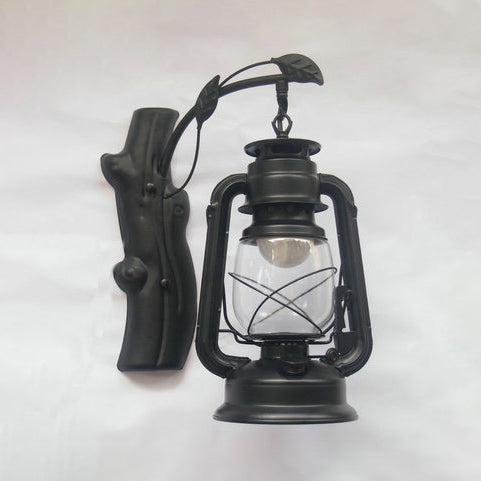 Sikunuo | Clear Glass Lantern Wall Lamp Coastal Style 1 Light Living Room Lighting Unit in Black/Bronze/Copper