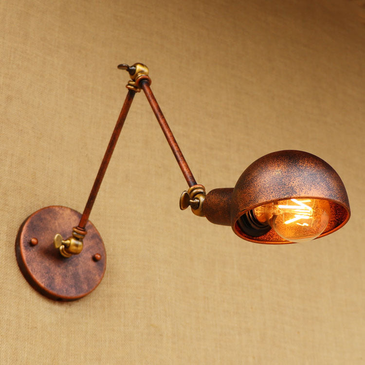 Sikunuo | 1 Light Scale Wall Lamp Fixture Antique Style Rust Metal Wall Lamp with Rotatable Arm for Study Room