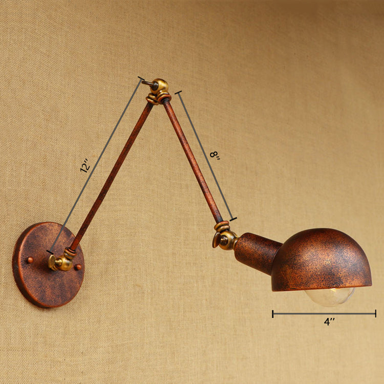 Sikunuo | 1 Light Scale Wall Lamp Fixture Antique Style Rust Metal Wall Lamp with Rotatable Arm for Study Room