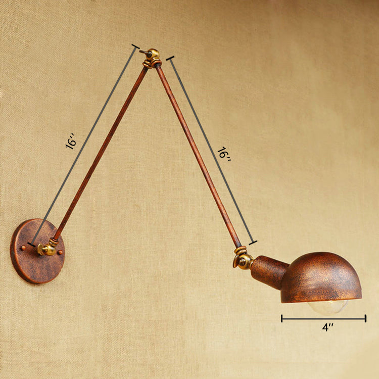 Sikunuo | 1 Light Scale Wall Lamp Fixture Antique Style Rust Metal Wall Lamp with Rotatable Arm for Study Room