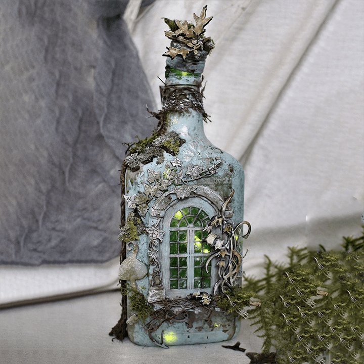 Sikunuo | Altered Art Bottle - Mystical forest stories