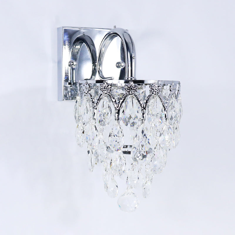 Sikunuo | Polished Chrome LED Wall Light Modern Crystal Hanging Wall Light with Curved Arm